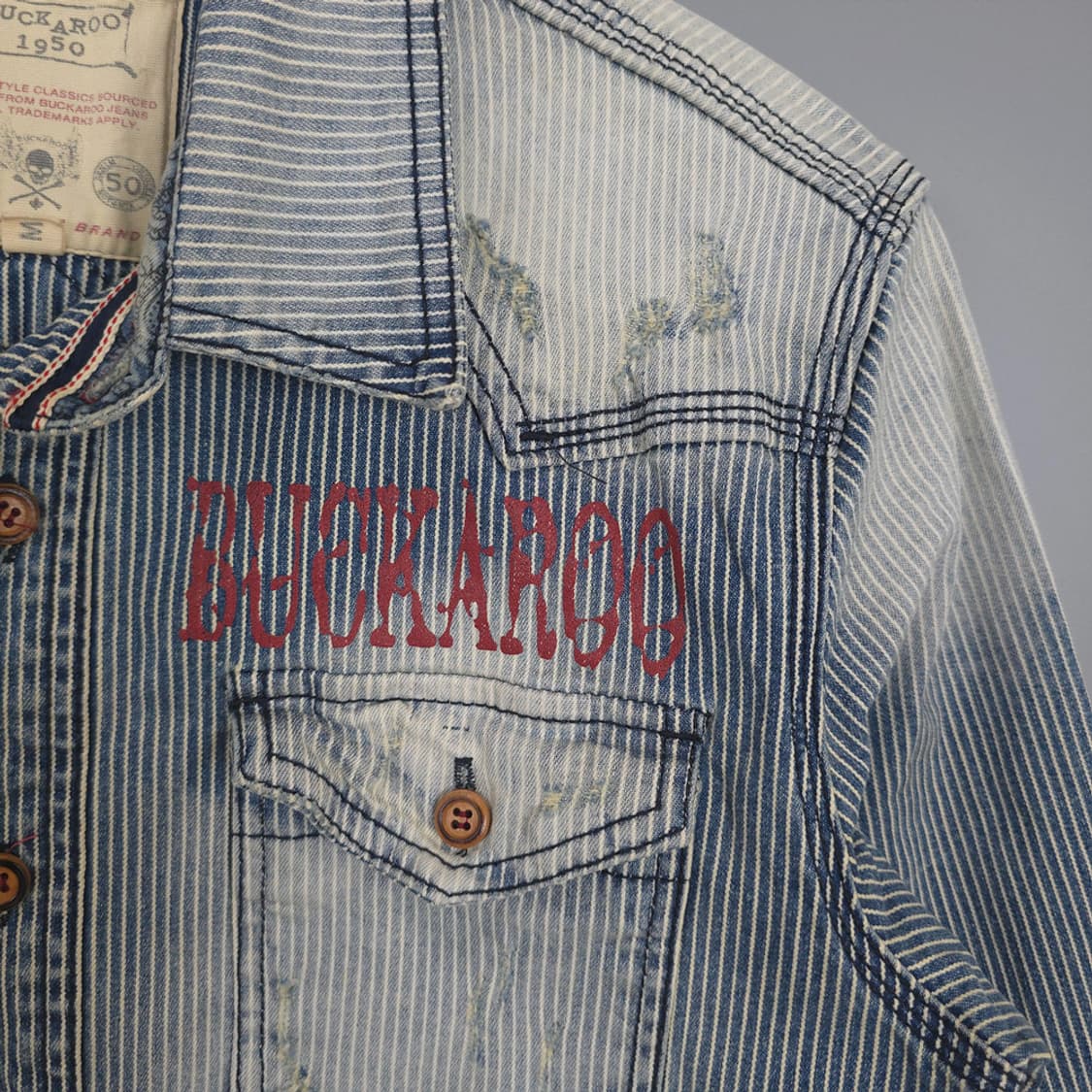 버커루 Buckaroo 1950 스트라이프 데님 셔츠 M 상품이미지4