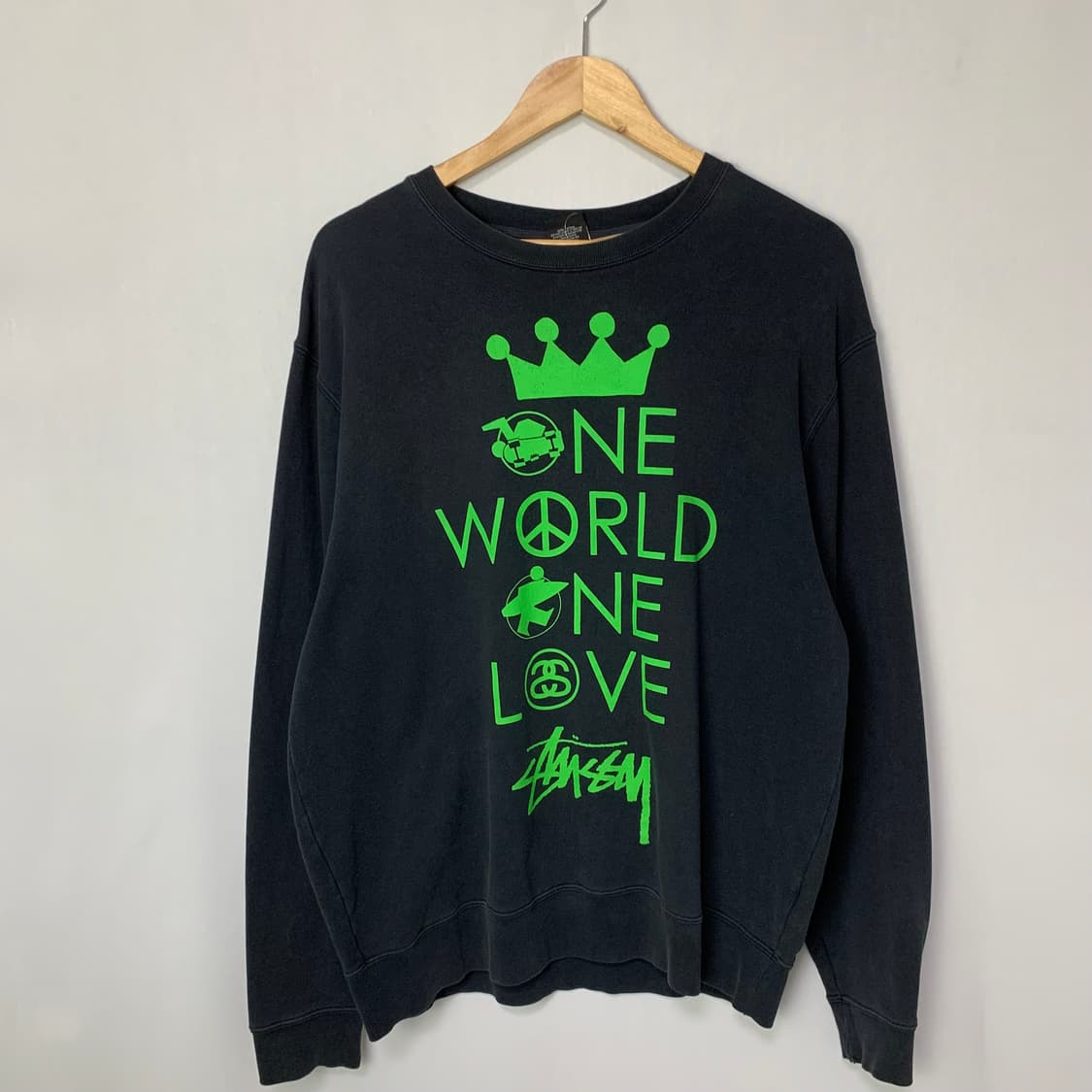 스투시 One World Love 블랙 맨투맨 남녀공용 빈티지 L 상품이미지2