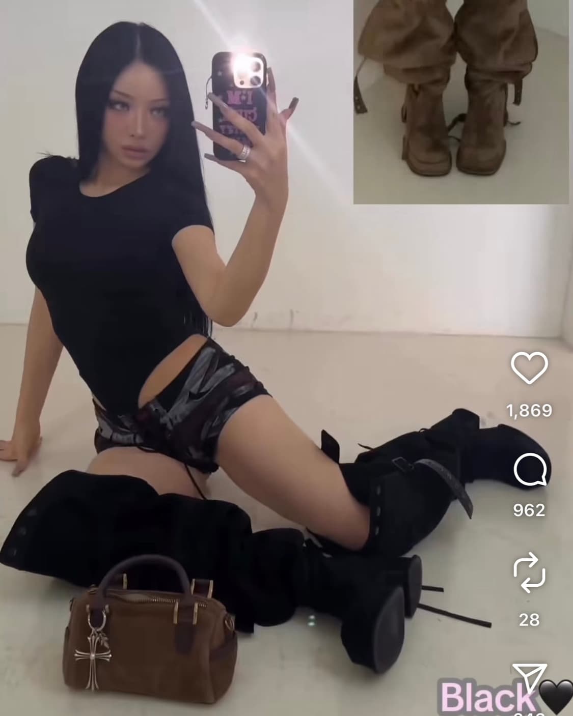 게이트리스 싸이하이 버클 스웨이드 롱부츠 블랙 M(235 240 245) 상품이미지2