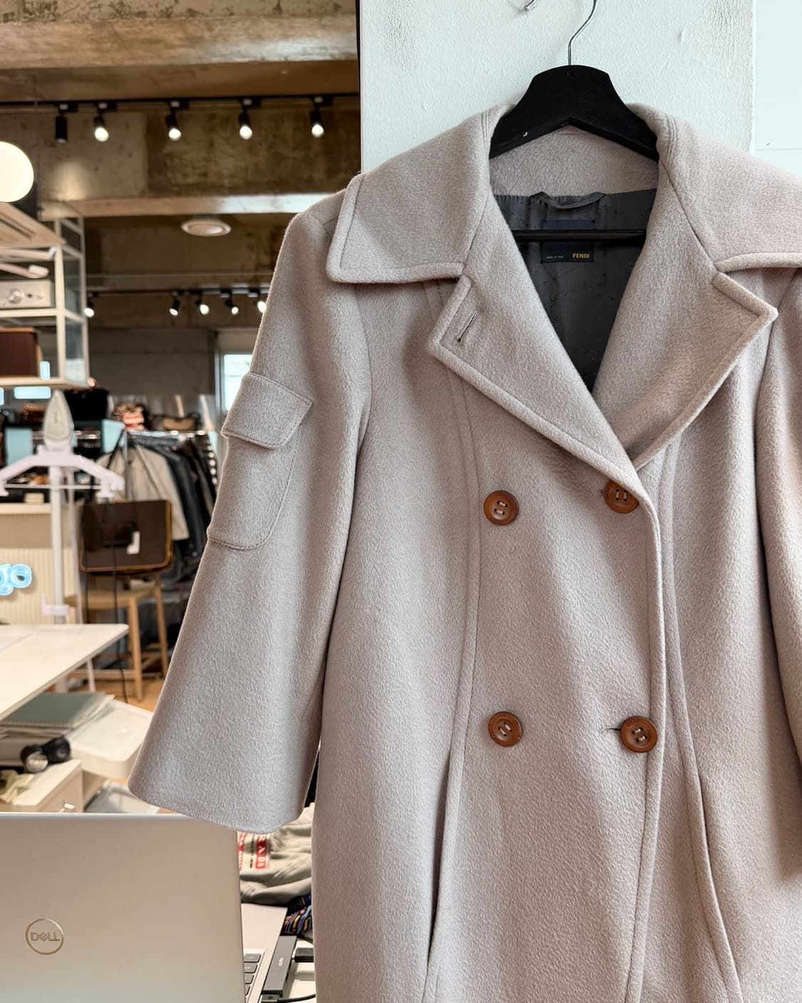 펜디 핑크베이지 더블 브레스티드 울 롱코트  상품이미지4