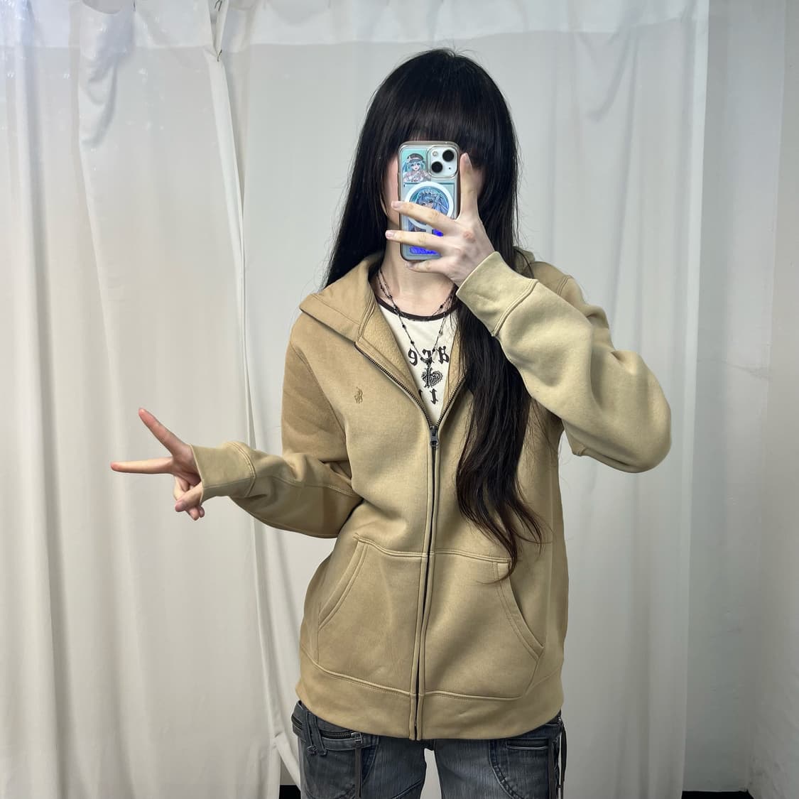 Polo Ralph Lauren beige zip-up hoodie 상품이미지2
