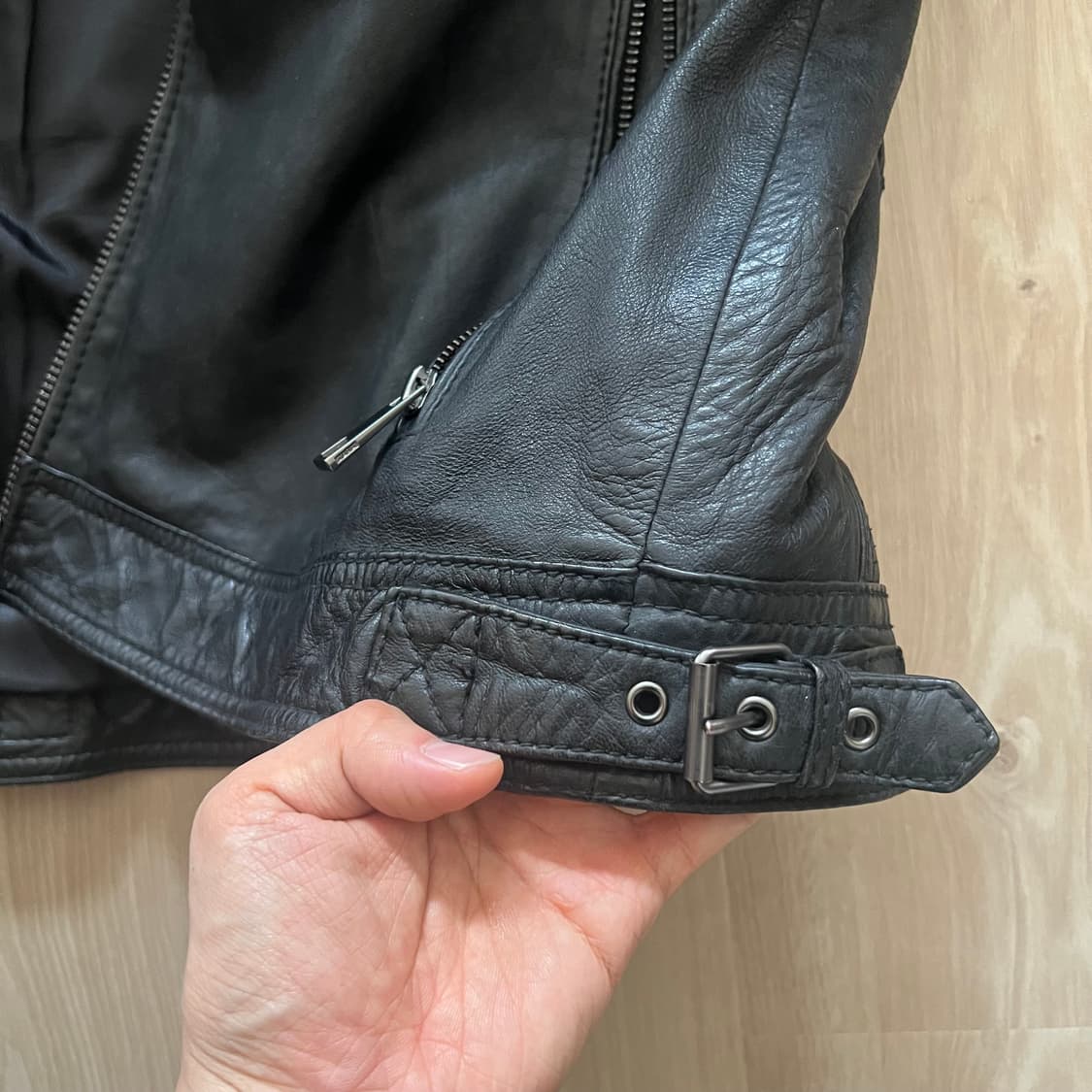 [ZARA] 자라 리얼레더 헨리넥 카라 라이더 자켓 상품이미지6