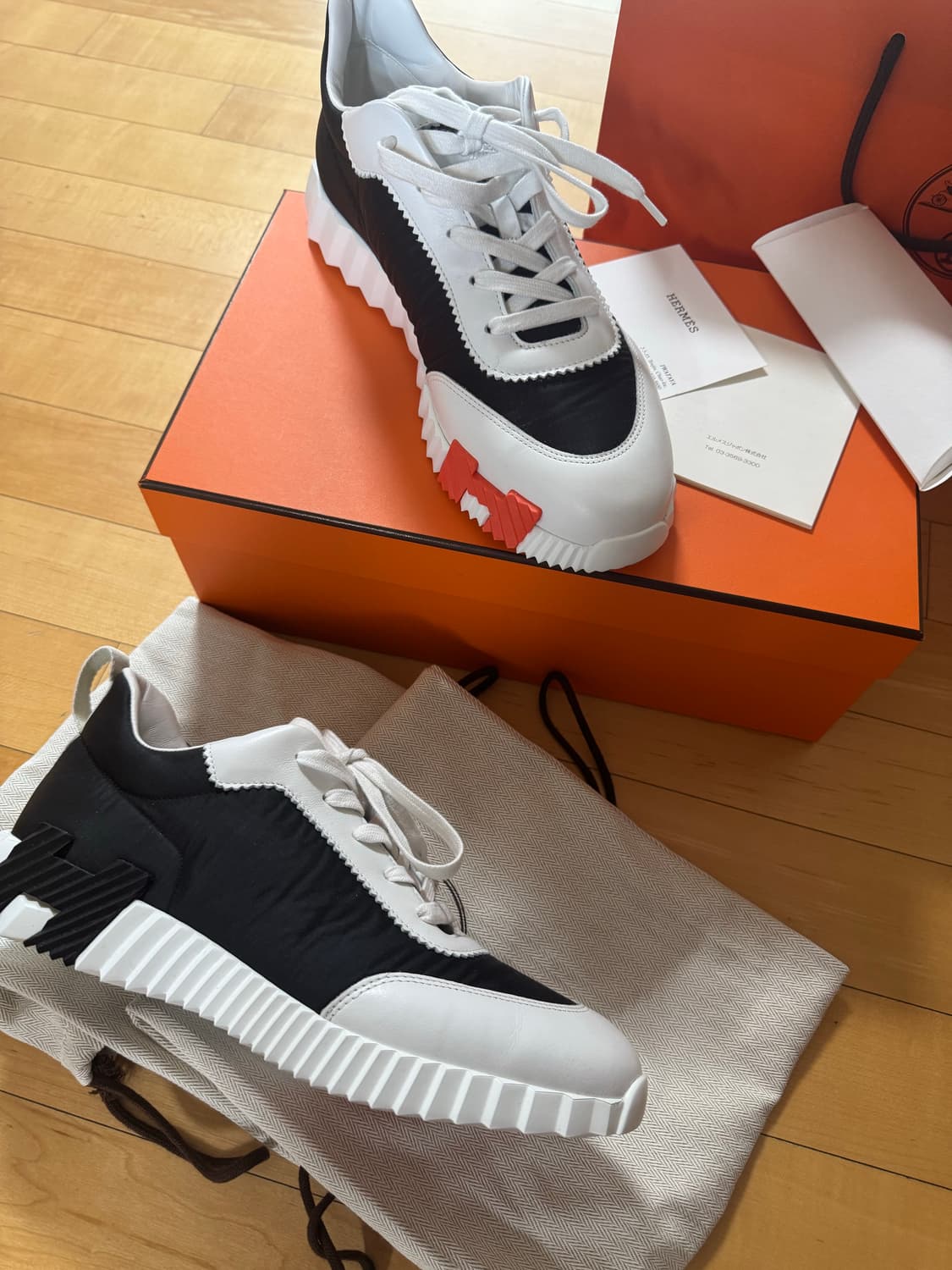 에르메스 바운싱 스니커즈 립스탑 패브릭 카프스킨 & 누아 블랑 상품이미지2