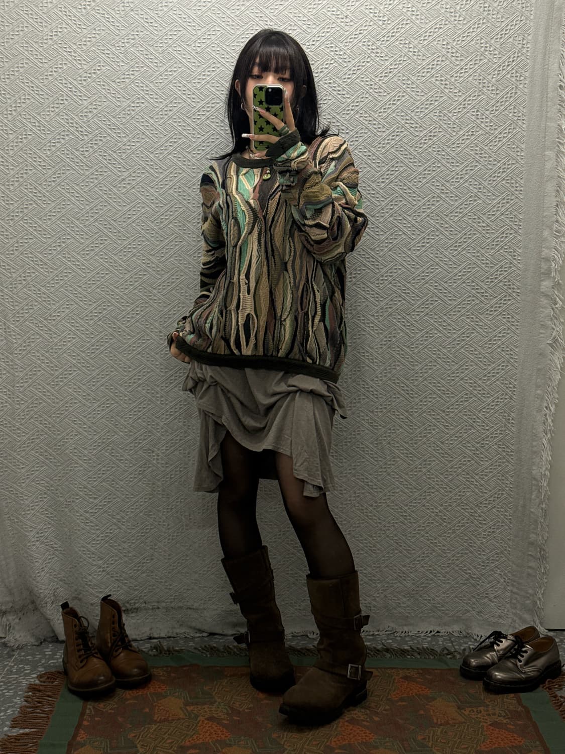 쿠지 90's 보헤미안 그런지 히피 케이블 뜨개 니트 K0129 상품이미지2