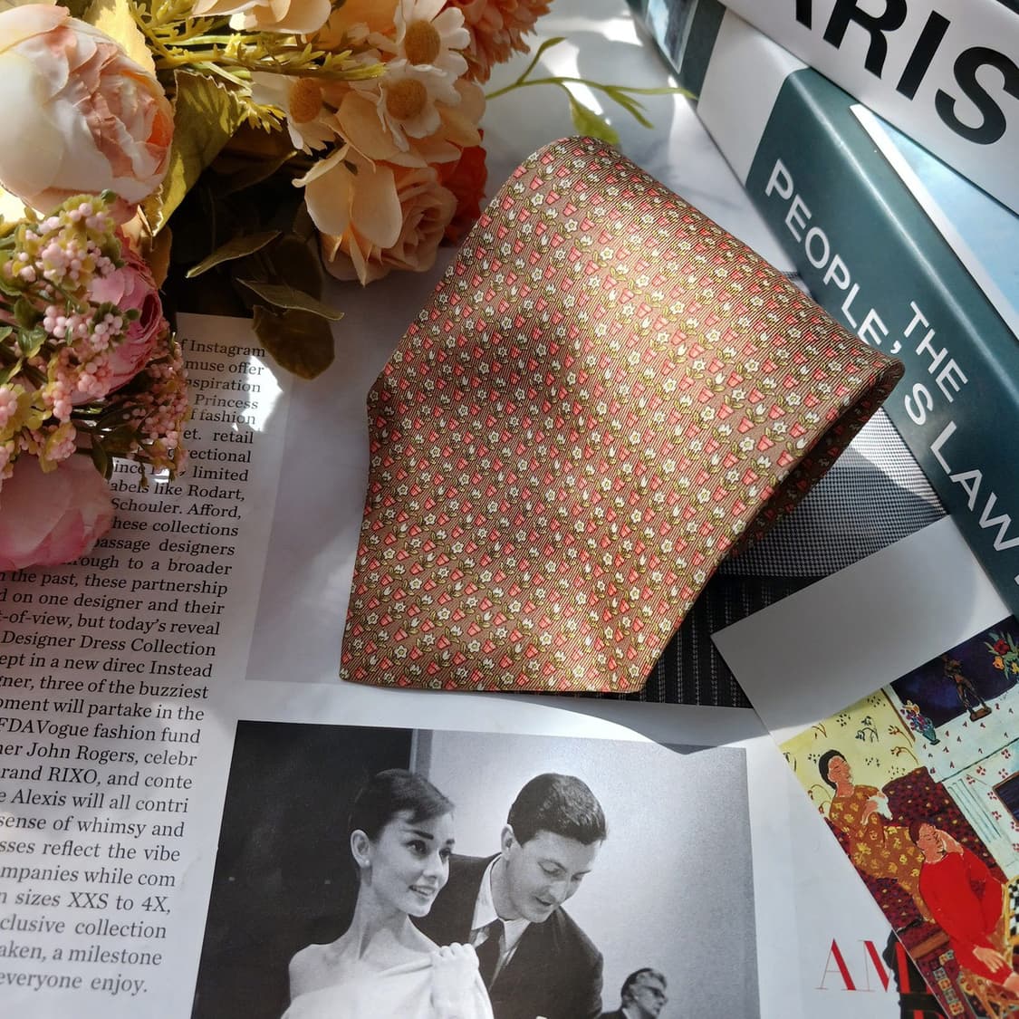 살바토레 페라가모 브라운 화분 패턴 넥타이 9.5cm A등급 E890 상품이미지4