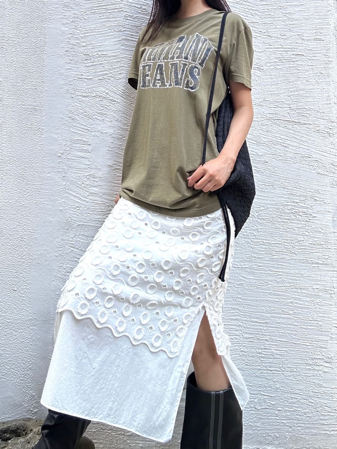 Circle punching layered skirt / white  상품이미지2