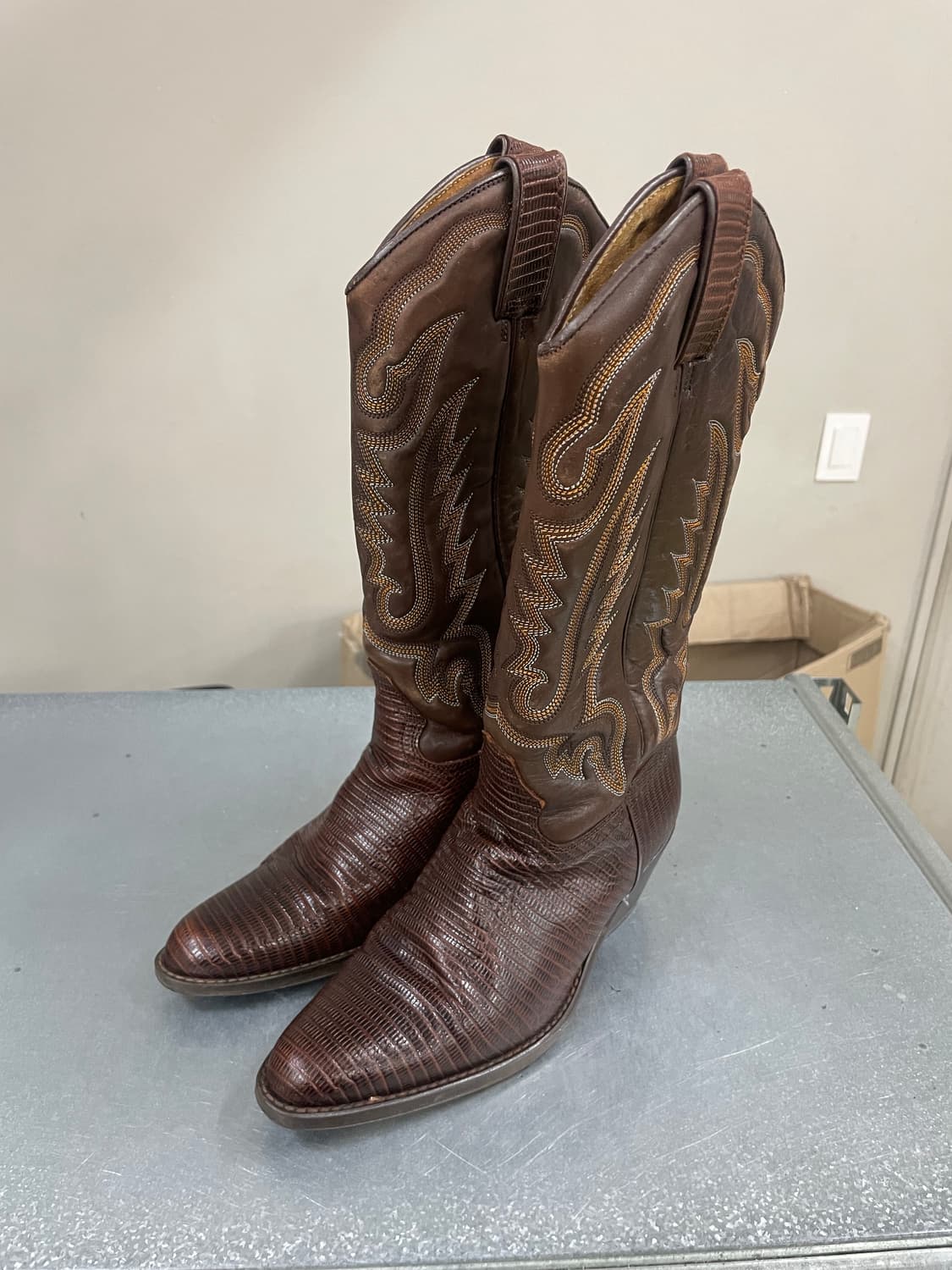 산초 브라운 가죽 웨스턴 카우보이 부츠 EU38 상품이미지2