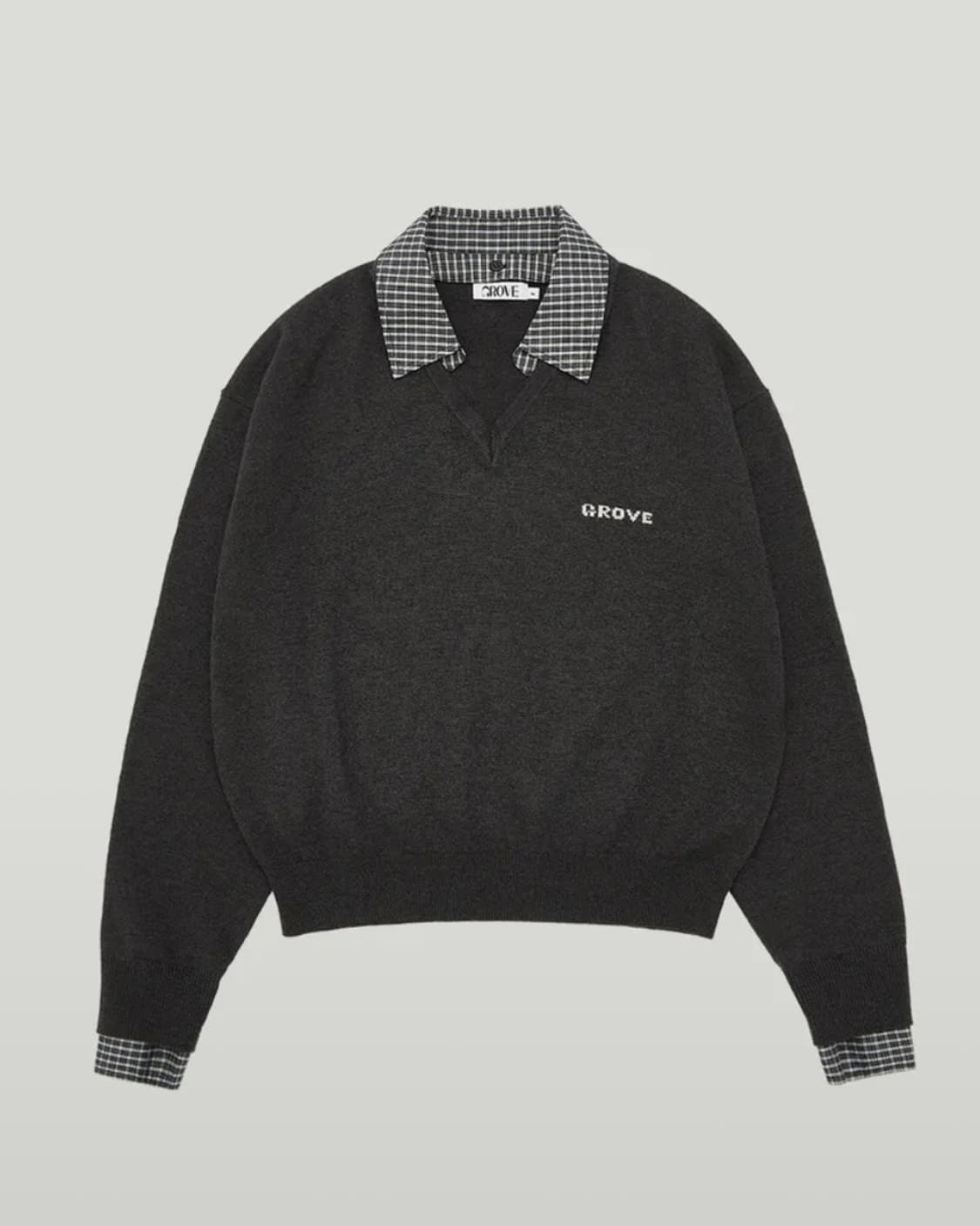 그로브 체크 카라 니트 다크그레이 상품이미지1