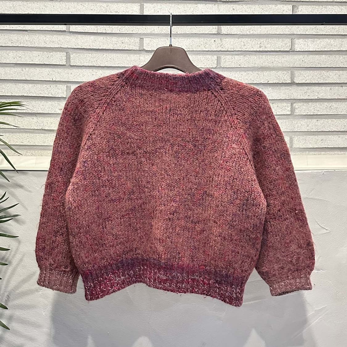 JPN VINTAGE 보카시 크롭 니트 라운드넥 7부 디테일 핑크 상품이미지3