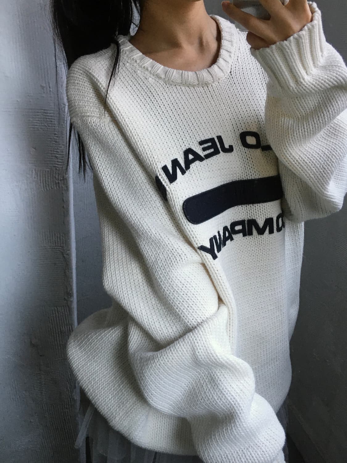 폴로 진스 아치로고 아이보리 오버사이즈 니트 상품이미지3