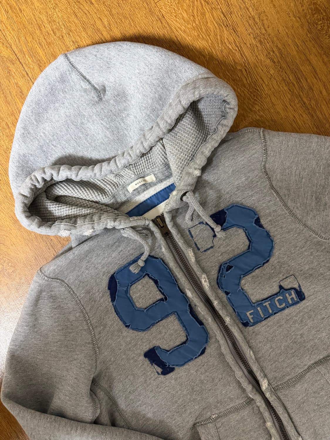 (대대장매물!!) 아베크롬비 데님 빅패치 와플 후드집업 그레이 상품이미지1