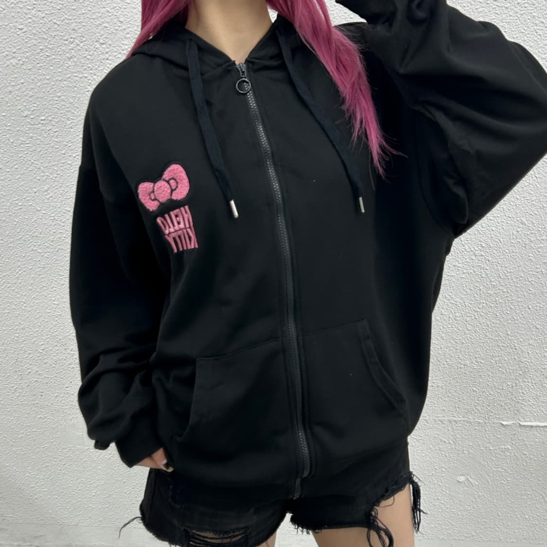 헬로키티 Japan 레오파드 프린팅 블랙 후드집업 L 상품이미지1