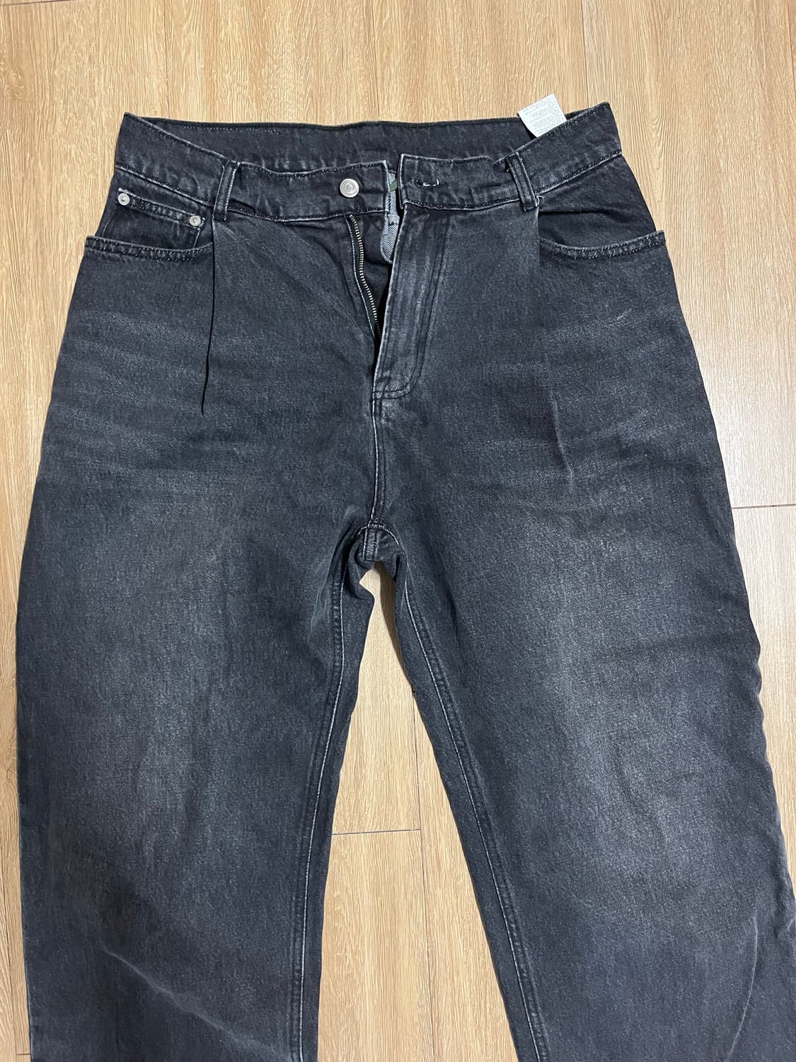 언어펙티드 원턱 와이드 데님 블랙 - M 상품이미지1