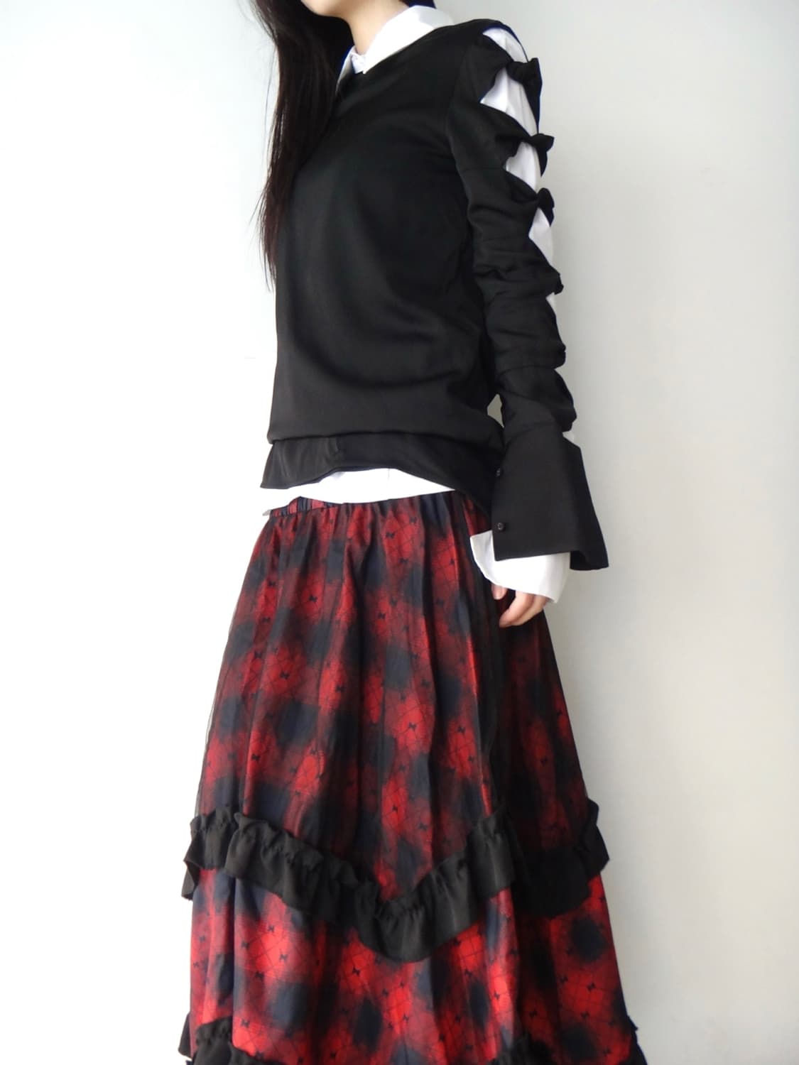 Side slit ribbon blouse / black 상품이미지5