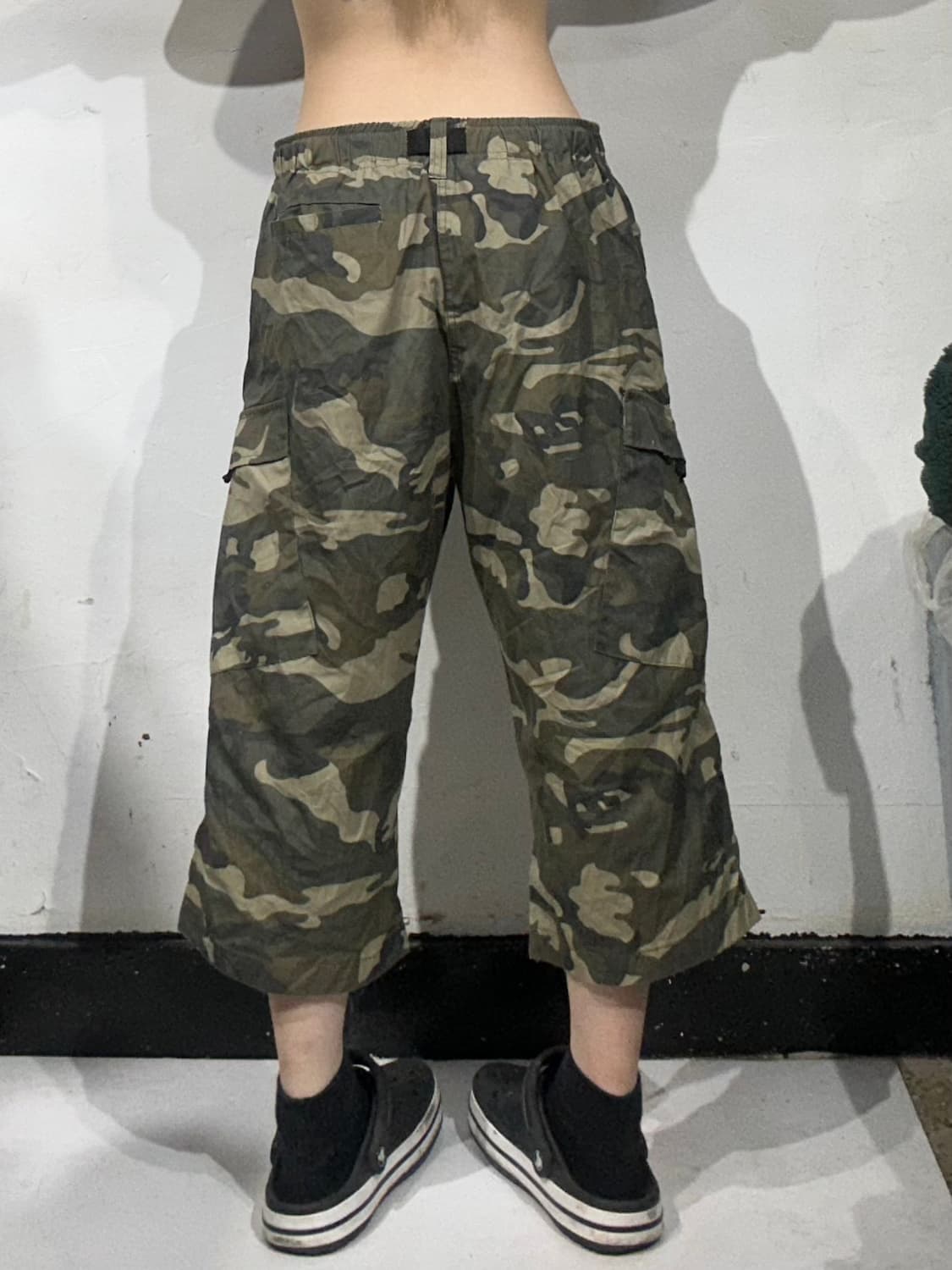 일본 빈티지 카키 카모 와이드 카고 팬츠 L 상품이미지3