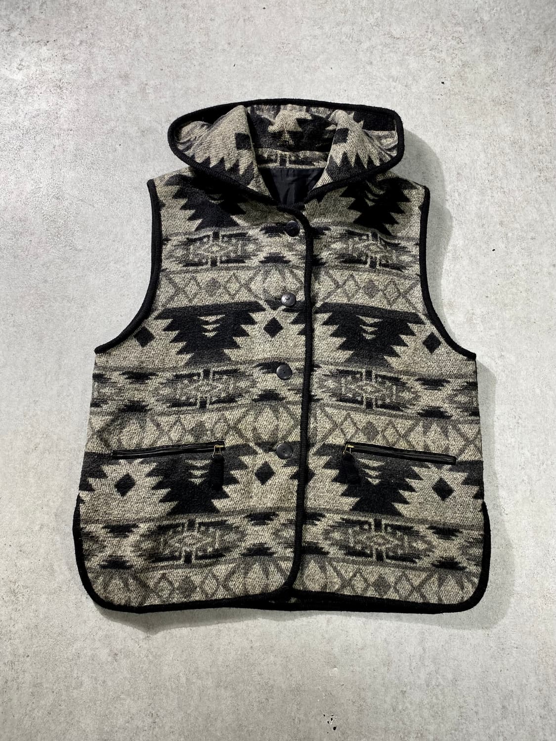 [L-XL] Vintage 빈티지 에스닉 나바호 패턴 울 후드 베스트 상품이미지1