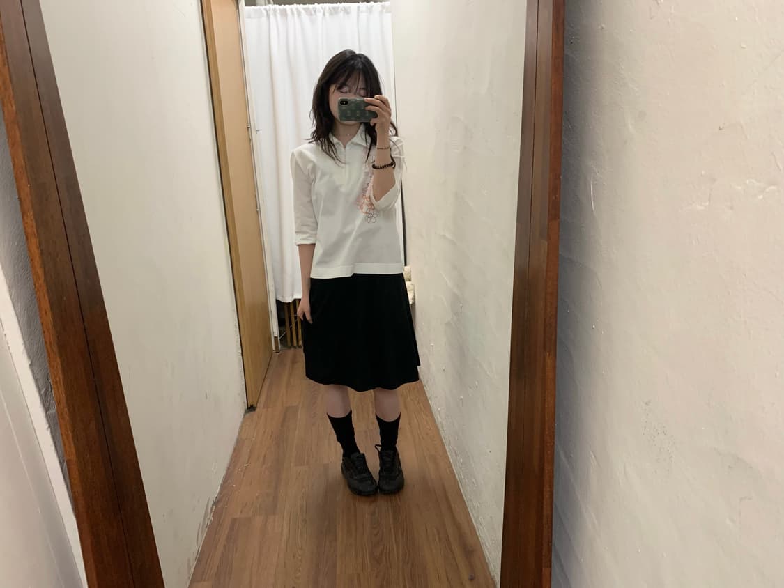 겐조 7부 PK 티셔츠 하프 집업 플라워 자수 디테일 화이트 상품이미지2