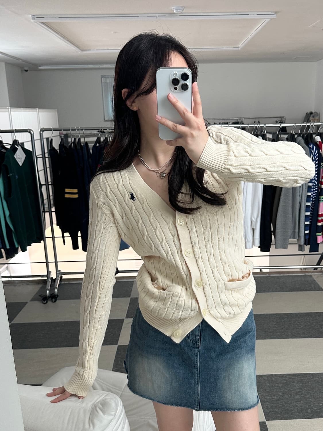폴로 랄프로렌 아이보리 V넥 케이블 니트 가디건  상품이미지4