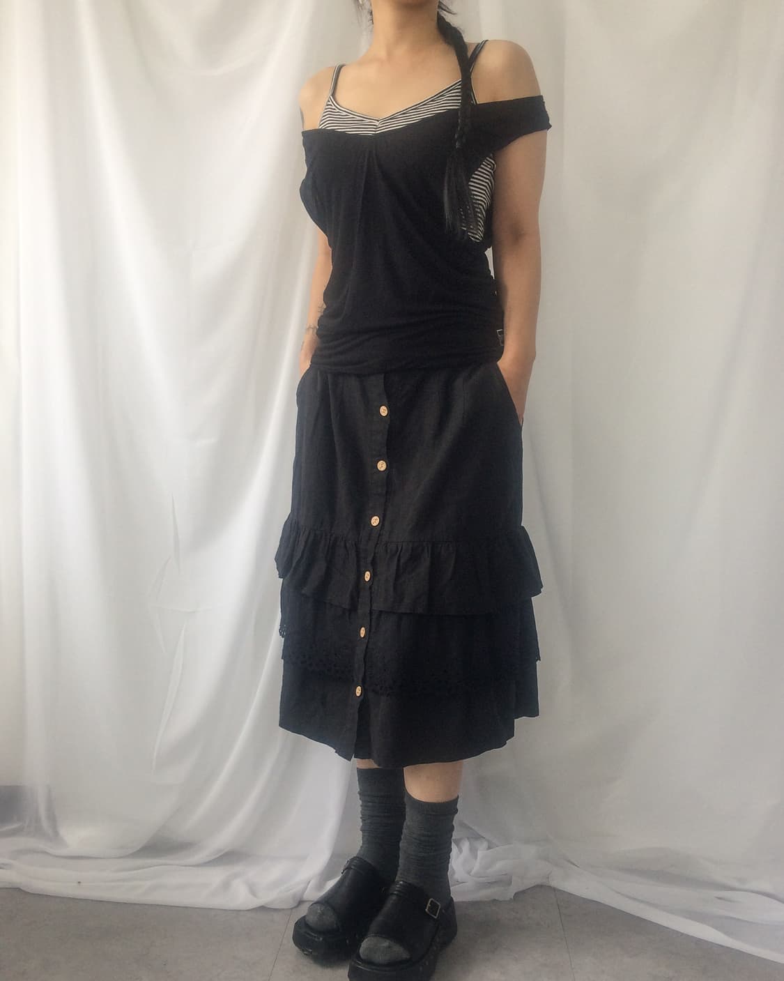Punching point layer midi skirt 상품이미지7