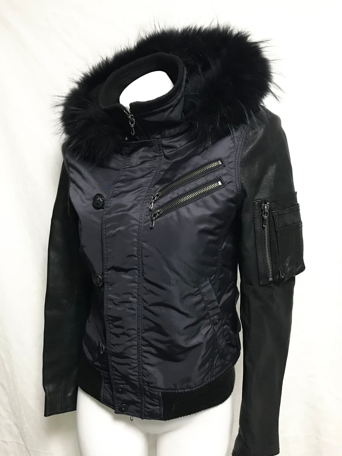 택포•빈티지 vkei 펑크 n2b 레더 퍼 후드 자켓 상품이미지2