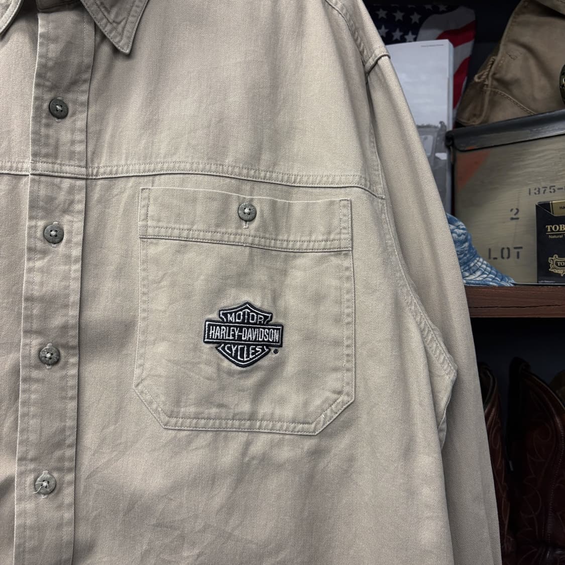 00s 할리데이비슨 멕시코 생산 미니쉴드 코튼트윌 가라지셔츠 N281 상품이미지5