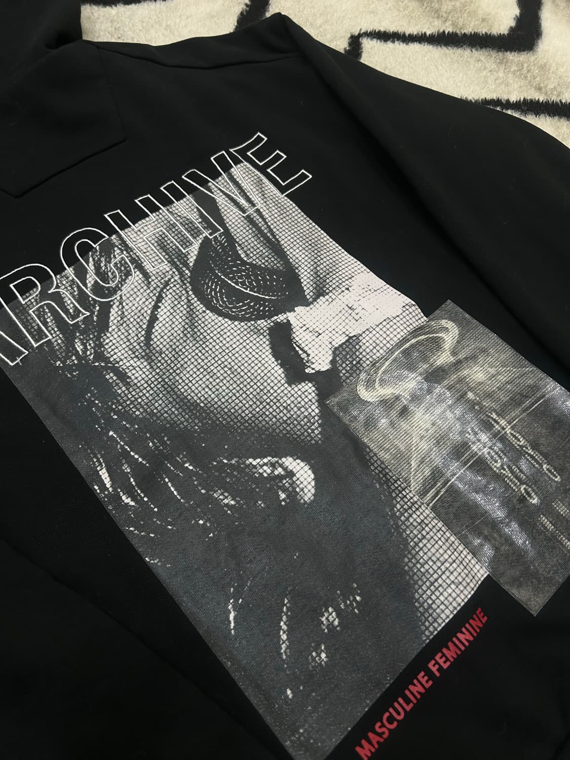 [44]준지 아카이브 프린팅 헤비웨이드 후드집업/블랙 상품이미지1