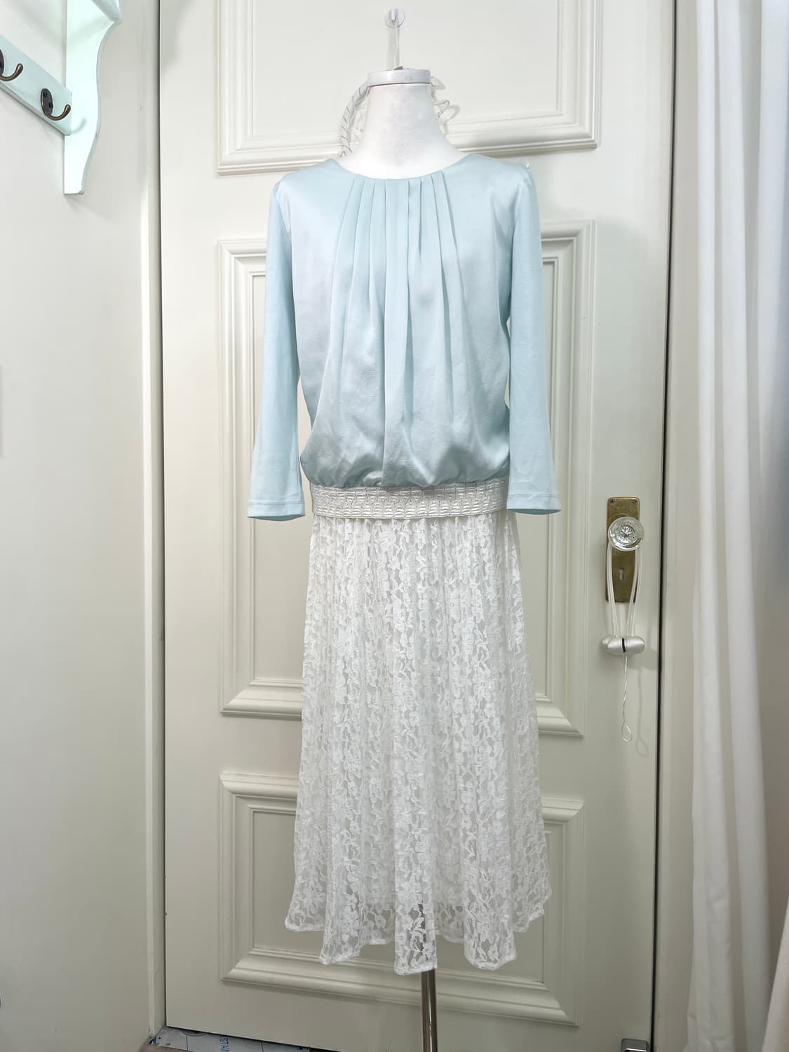 white lace pleats banding long skirt 상품이미지6
