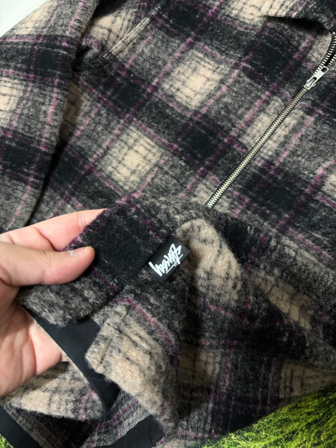 [L]스투시 울 플레이드 집업 셔츠 라일락 판매합니다. 상품이미지6