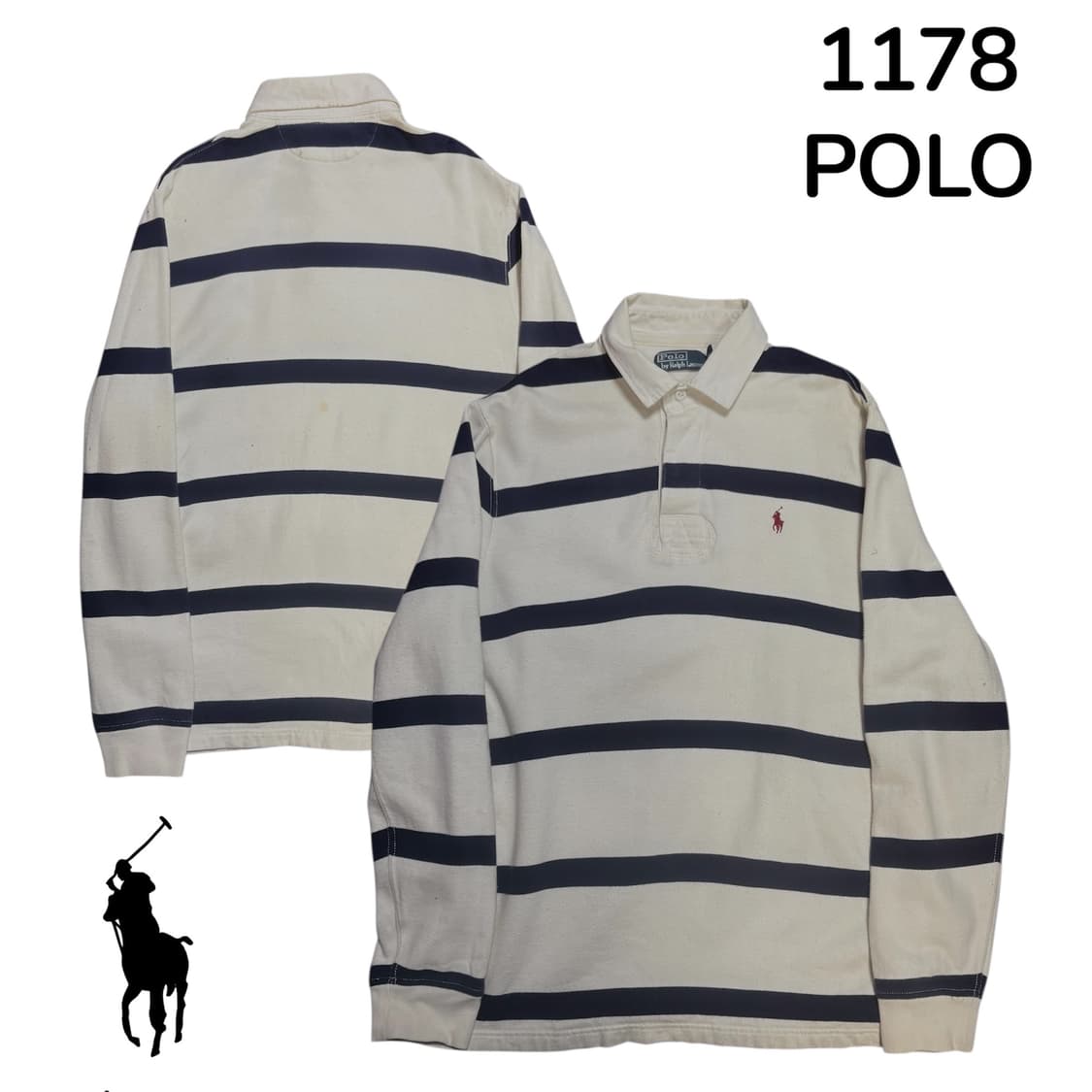 폴로 화이트 네이비 스트라이프 럭비티 L 상품이미지1