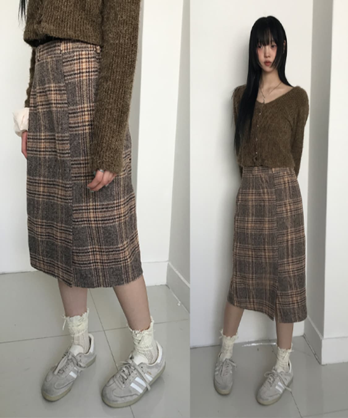 Check slit skirt 상품이미지1