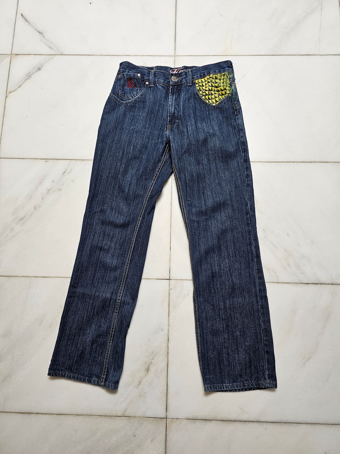 Y2K 힙합 레트로 Kanji Jeans 칸지 진스 34인치 자수 데님
 상품이미지4