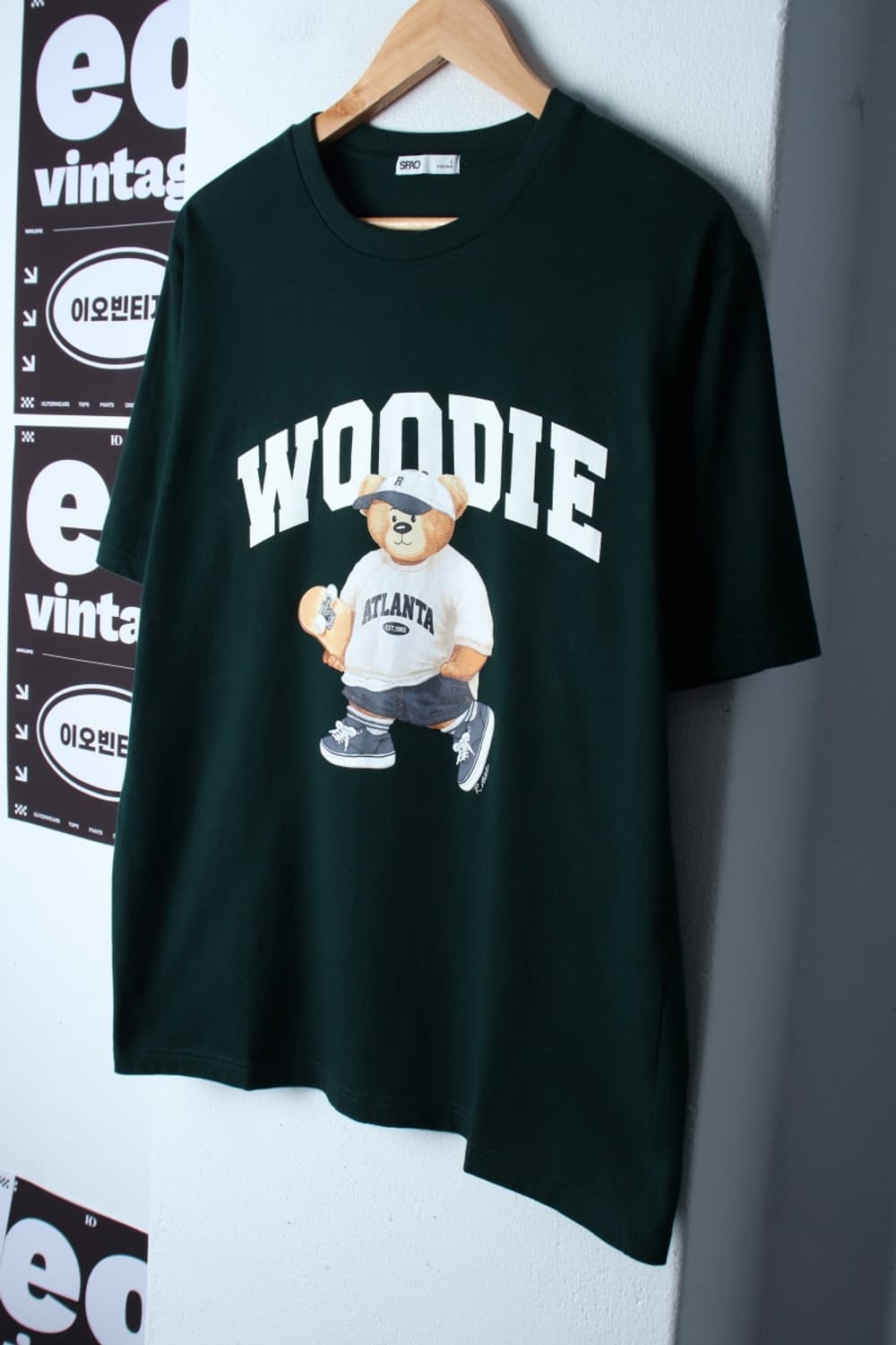 (L-XL) 스파오 반팔 티셔츠 빅로고 곰돌이 그린 올드스쿨-H32270 상품이미지1