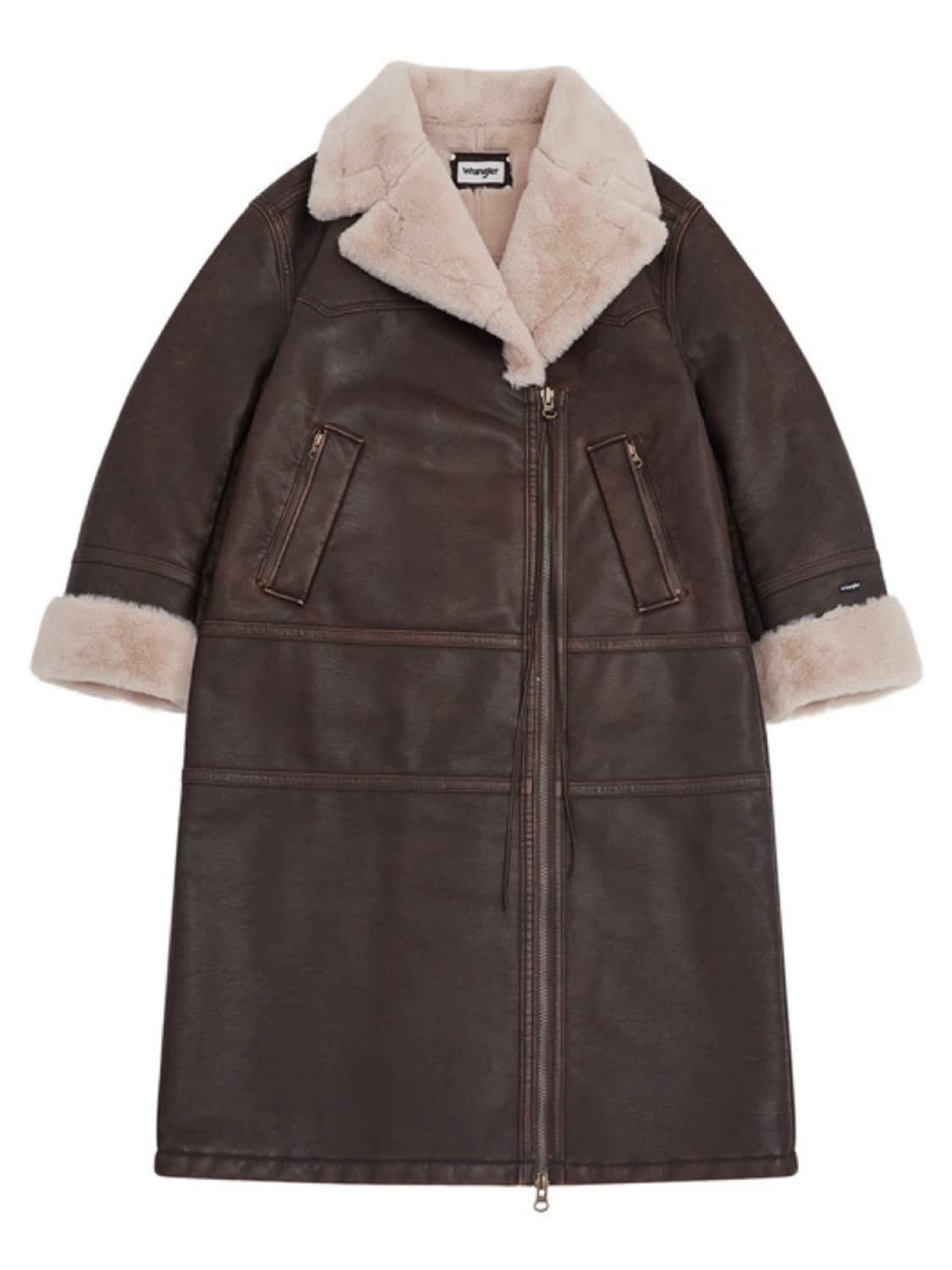 랭글러 우먼즈 하이넥 롱 무스탕 자켓 브라운 M 상품이미지3