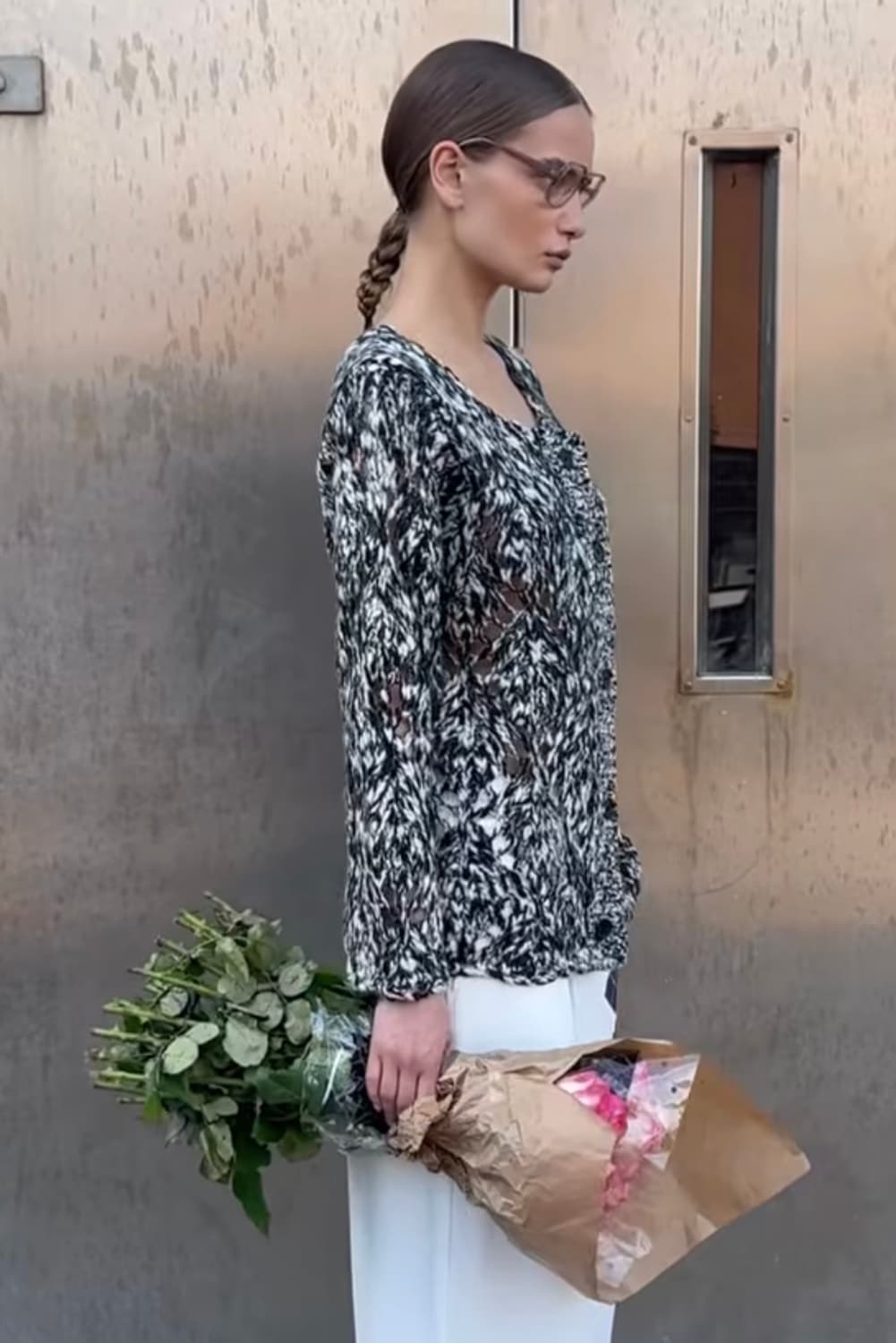 open yy ARGYLE POINTELLE CARDIGAN, BLACK 상품이미지5