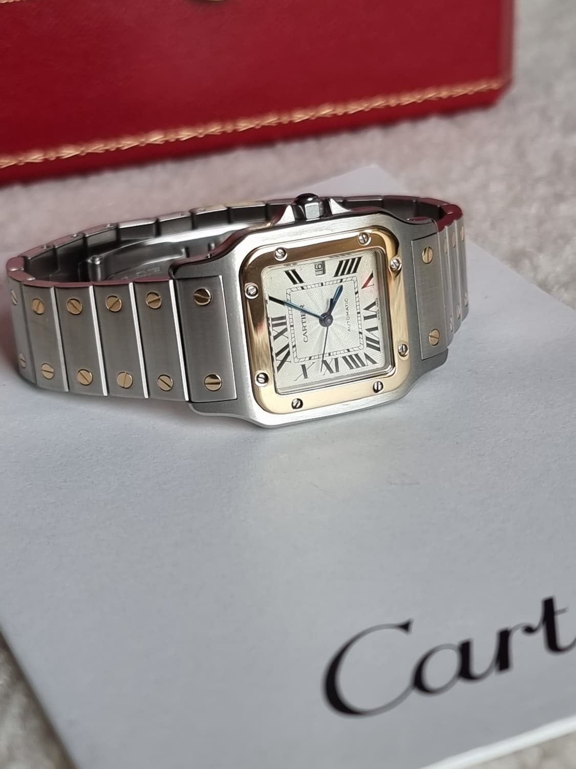 까르띠에 산토스 갈베 18K 콤비 L 기요셰다이얼 오토메틱 시계 04년 상품이미지5