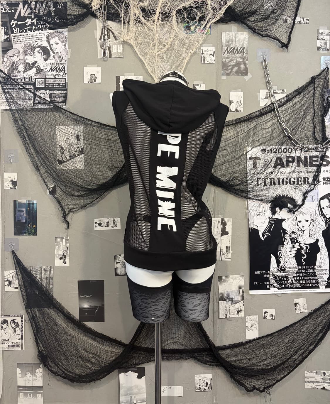 Y2K cubic skull back mesh overfit sleeve 상품이미지3