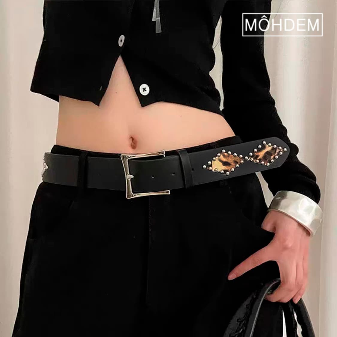 [Unisex] 다이아 찡 레오파드 스터드 벨트 상품이미지1