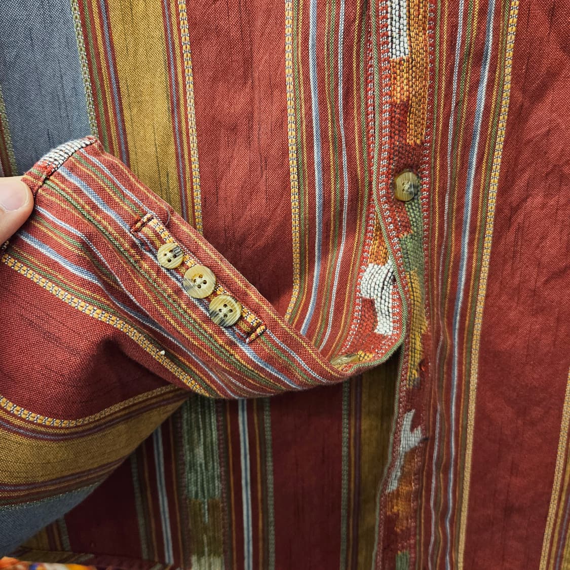 90s 테리토리 어헤드 에스닉 스트라이프 자카드 트윌 코튼셔츠 N1123 상품이미지5