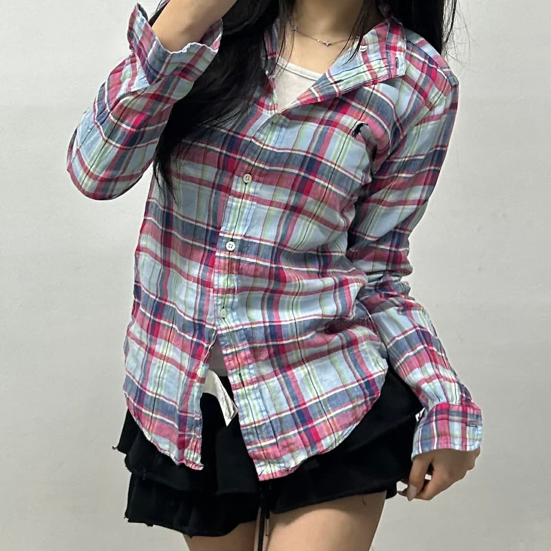 폴로 랄프로렌 린넨 체크 셔츠(S) 상품이미지4