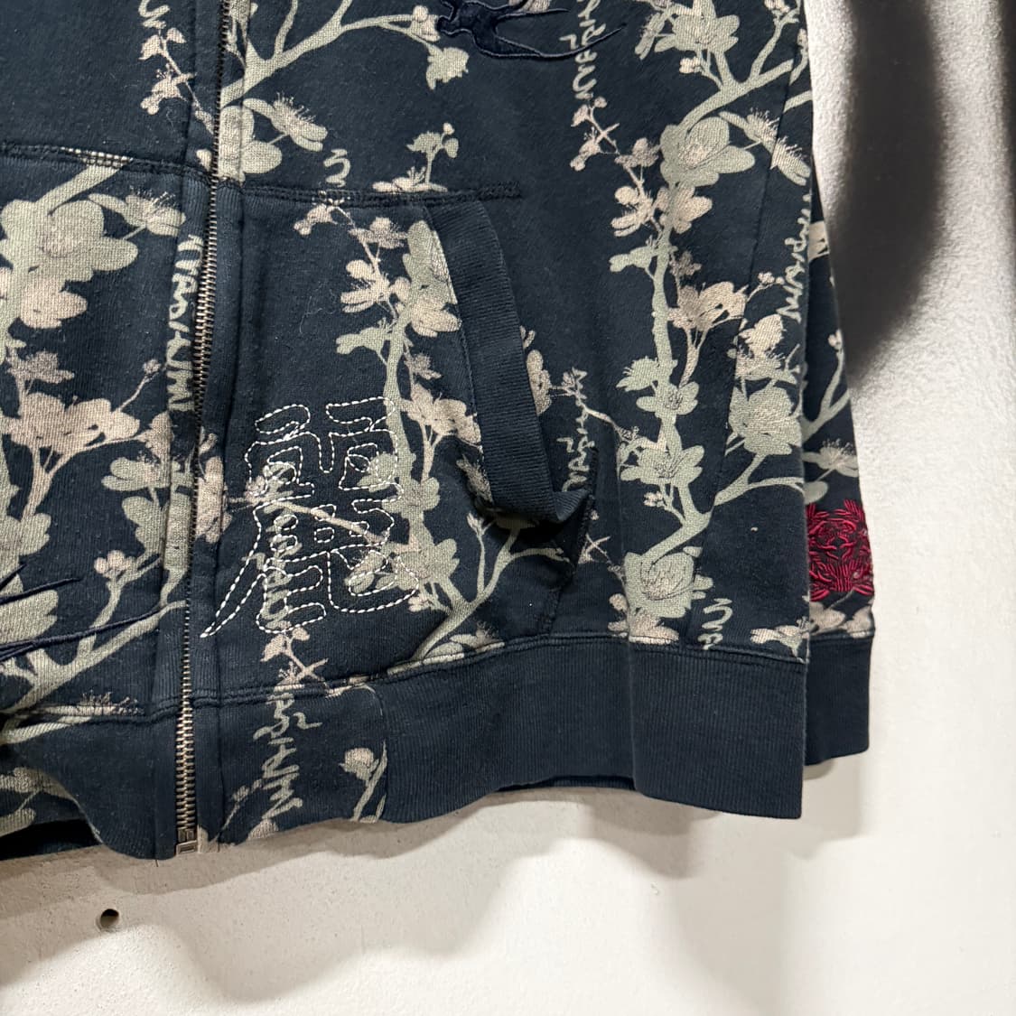 VTG 빈티지 재패니즈 오리엔탈 동양풍 풀 패턴 스트링 디테일 집업 후디 상품이미지4