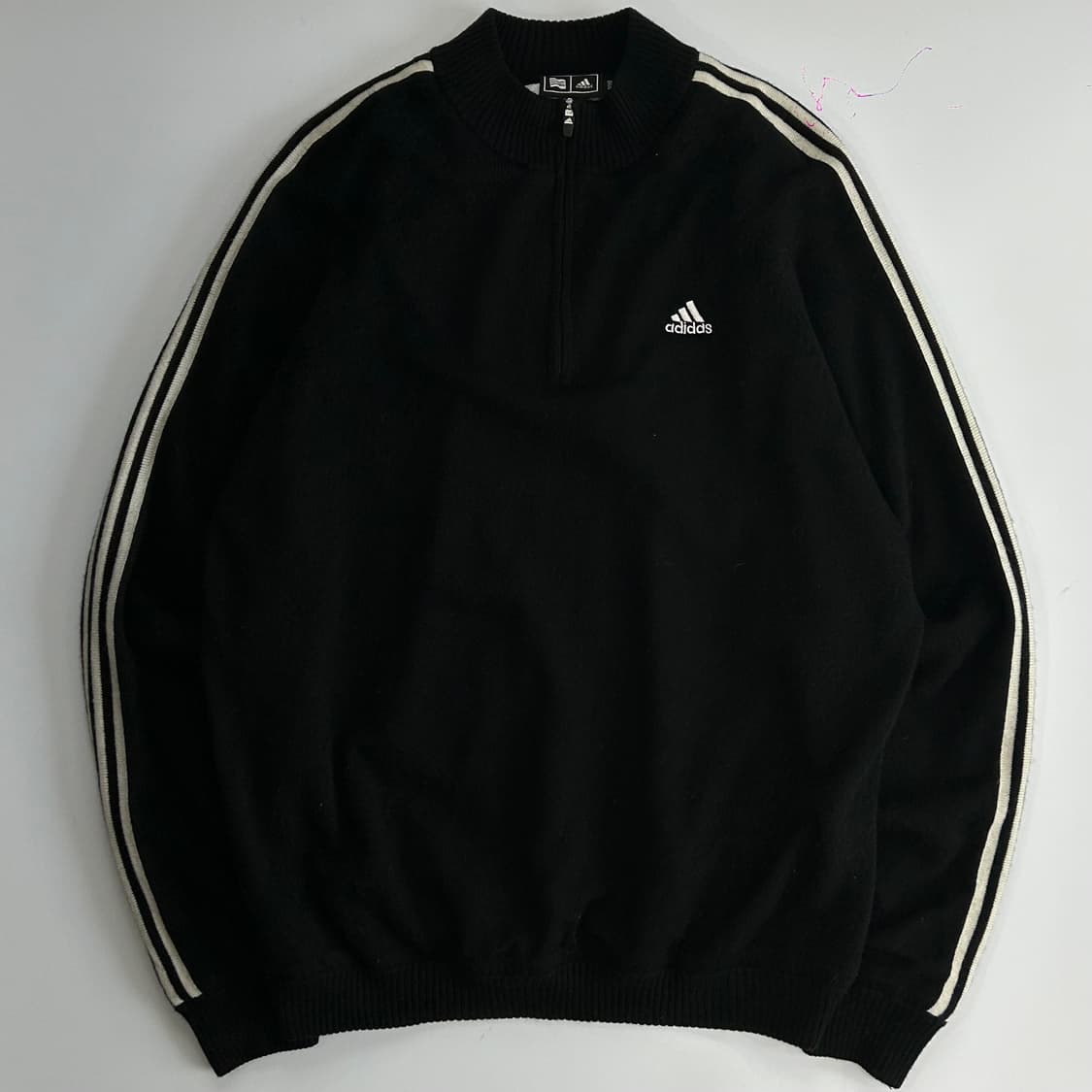 Adidas 아디다스 삼선 블랙 니트 반집업 상품이미지3