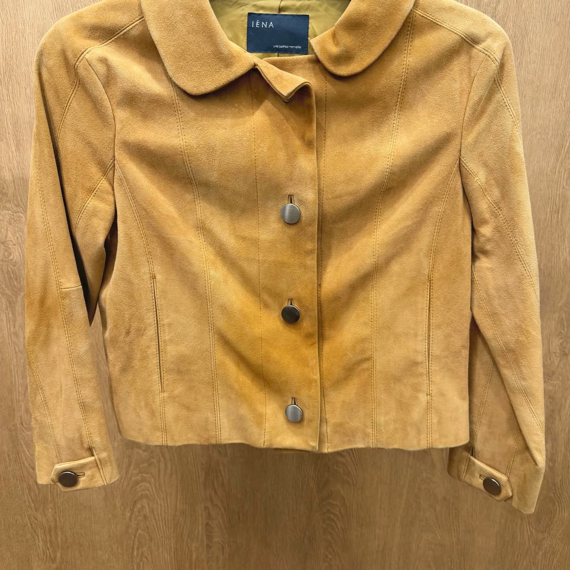 이에나 고트 스웨이드 레더 크롭 자켓 라운드 카라 디테일 카멜 브라운 상품이미지5