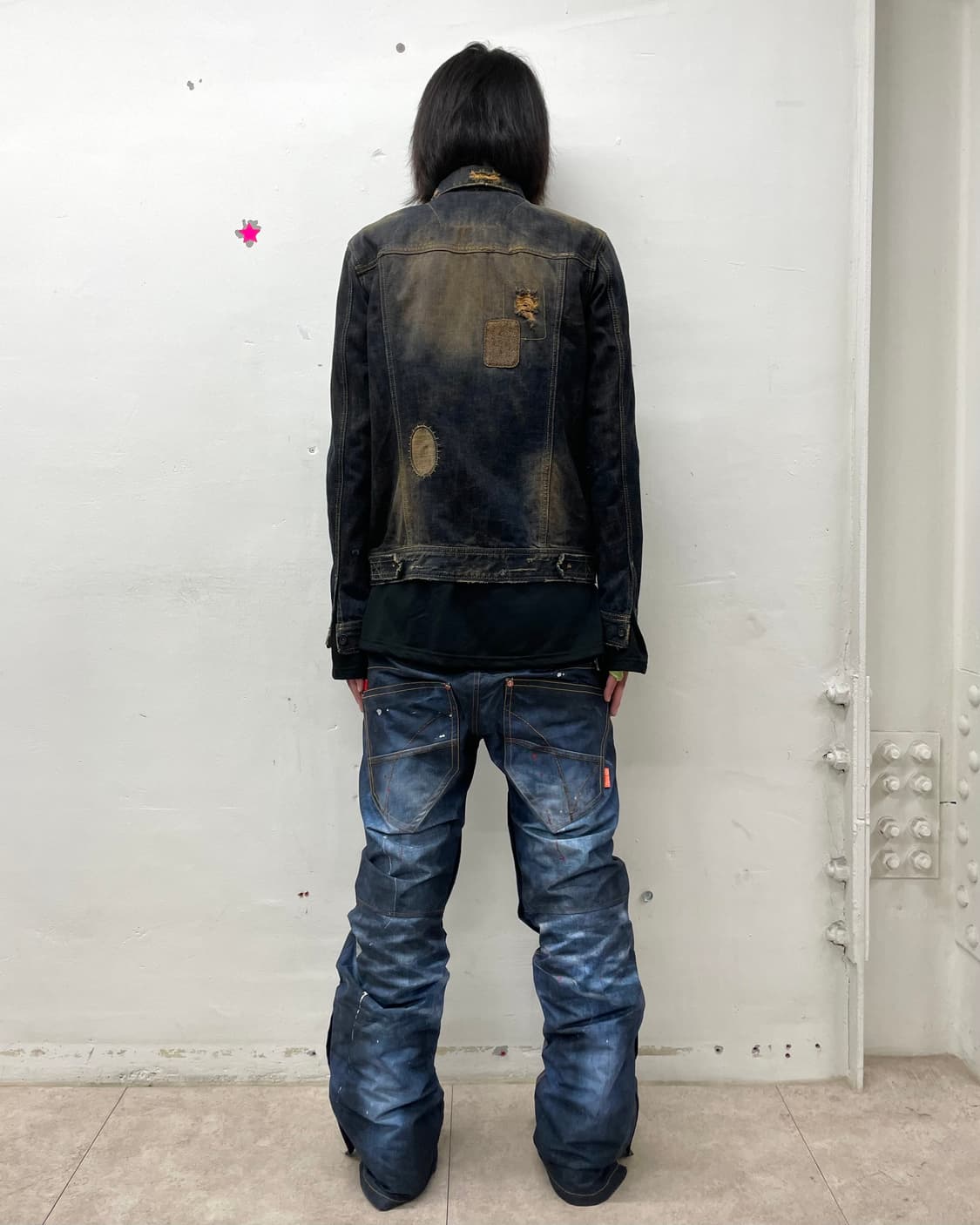 Distressed patchwork washed denim jacket 상품이미지5