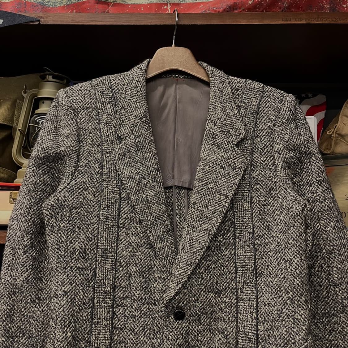 90s 랑방 헤링본 체크 패턴 울 테일러드 블레이져 명품 정장 N000 상품이미지3