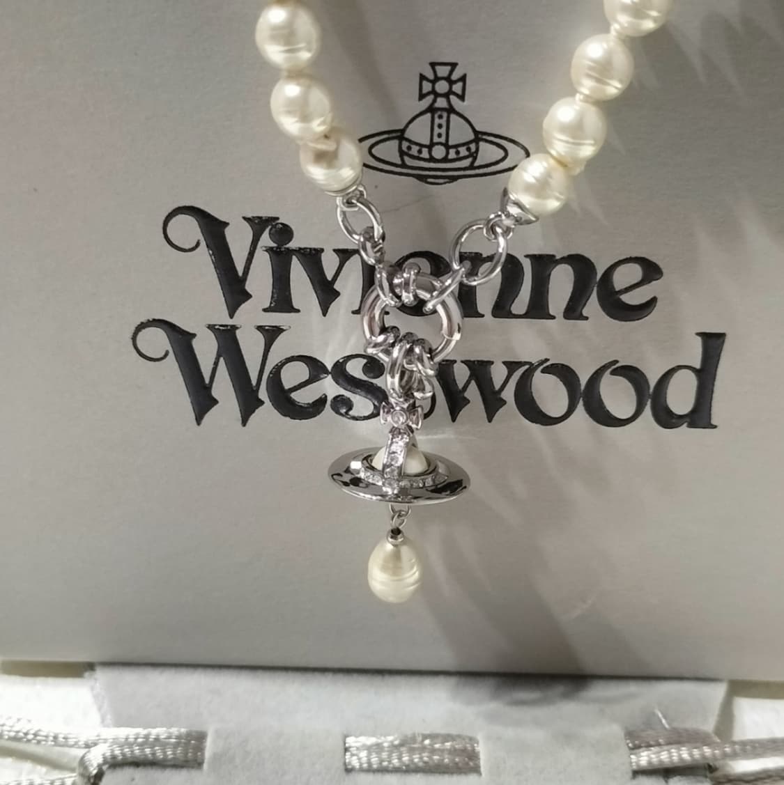 비비안웨스트우드 아카이브 진주 펄 드롭 orb 팬던트 초커 목걸이 상품이미지2