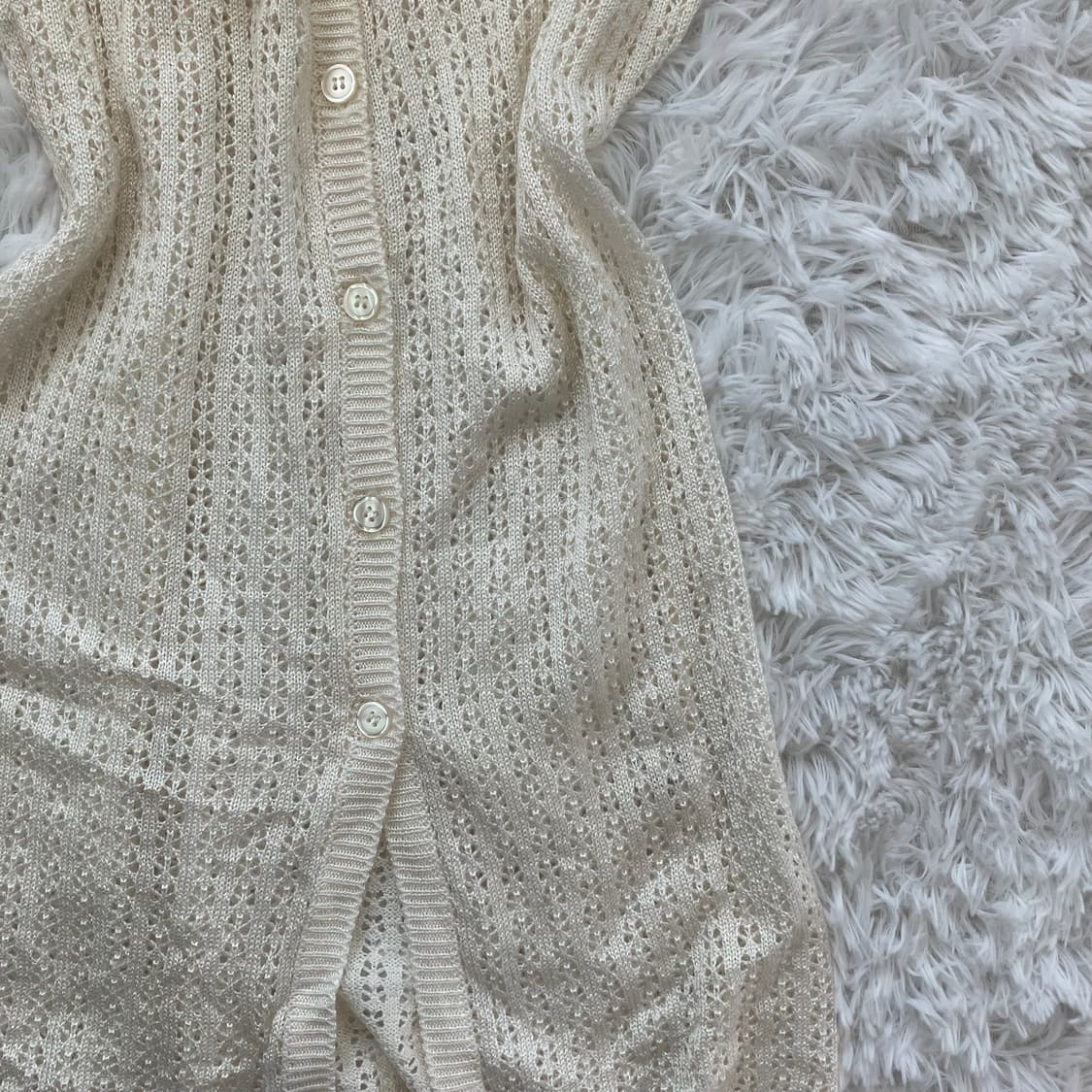빈티지 아이보리 니트 후드 롱 가디건 y2k 스트릿 갸루 펑키 일본빈티지 상품이미지5