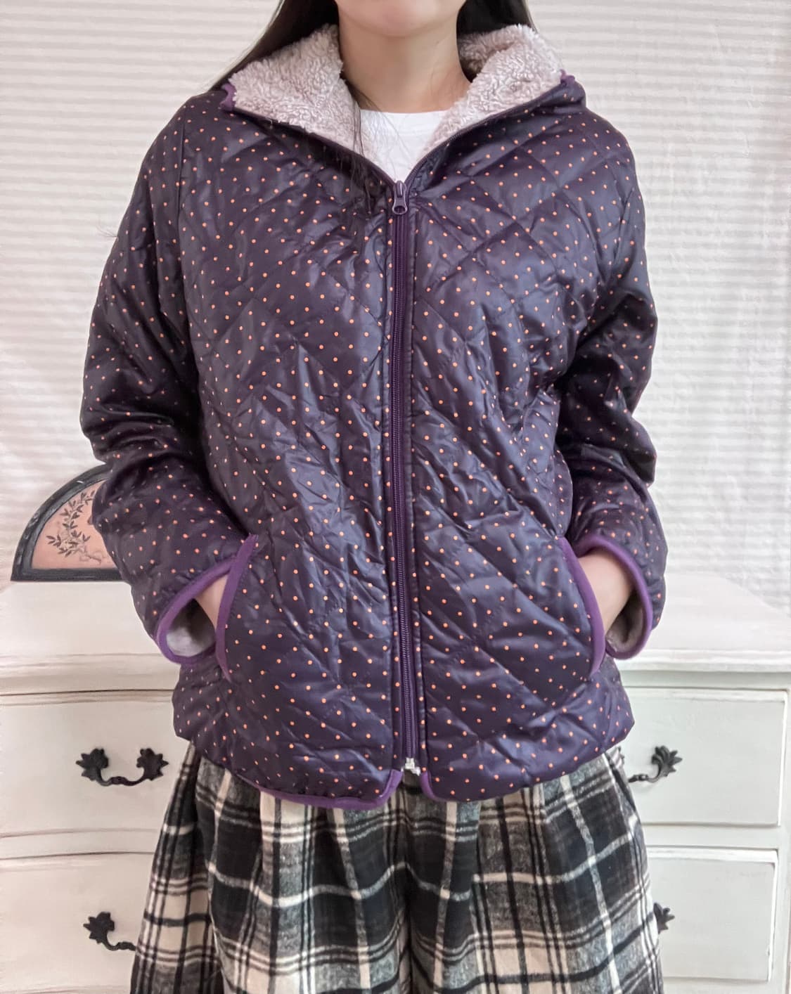 jpn vintage 퍼플 도트 후드 플리스 y2k 스트릿 갸루 펑키 일 상품이미지1