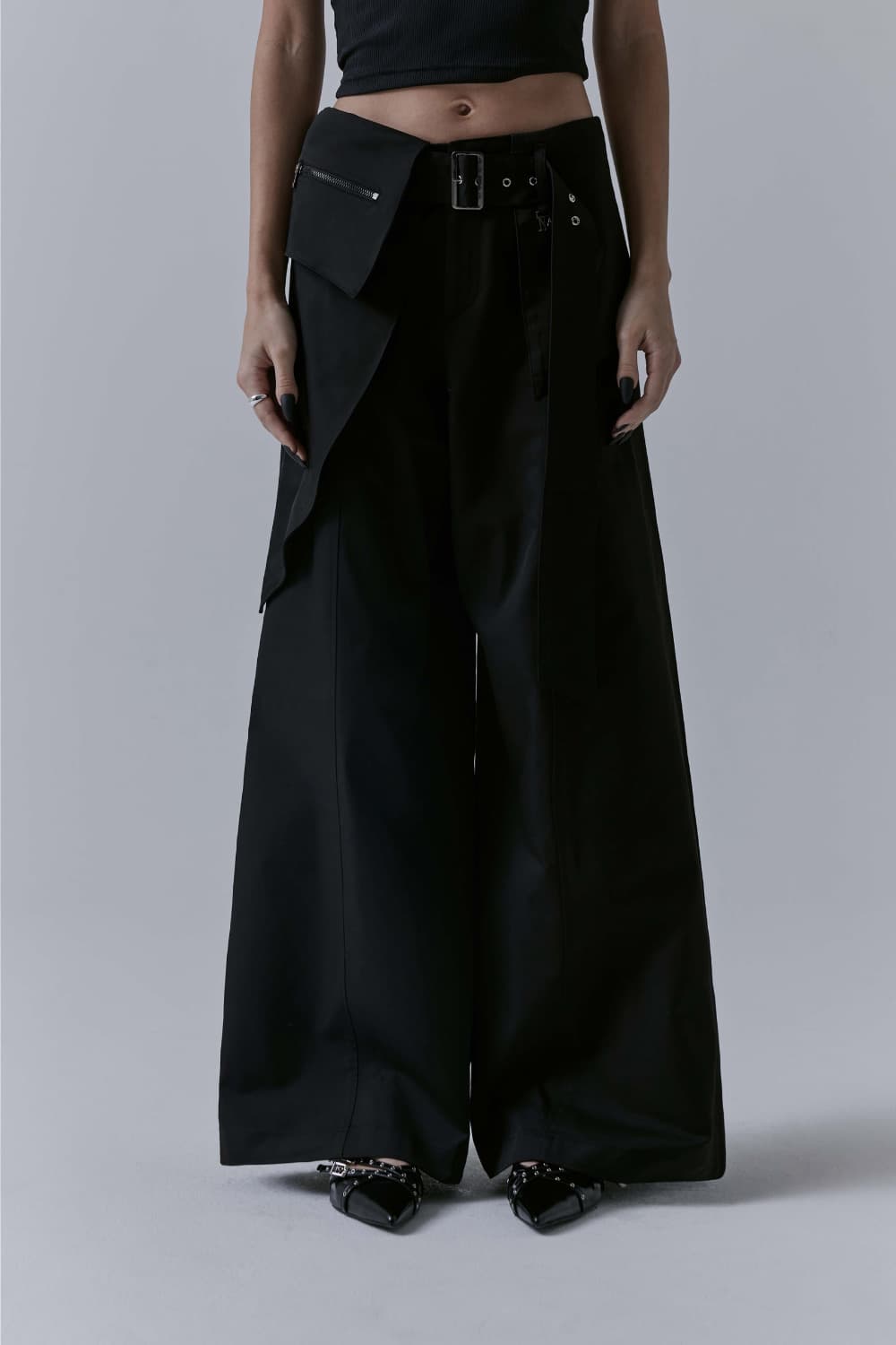 트리밍버드 Belted Layered Wrap Pants [Black] 상품이미지1