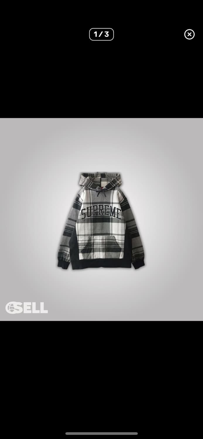슈프림 체크 후드티 L  정품censell에서구매 상품이미지1