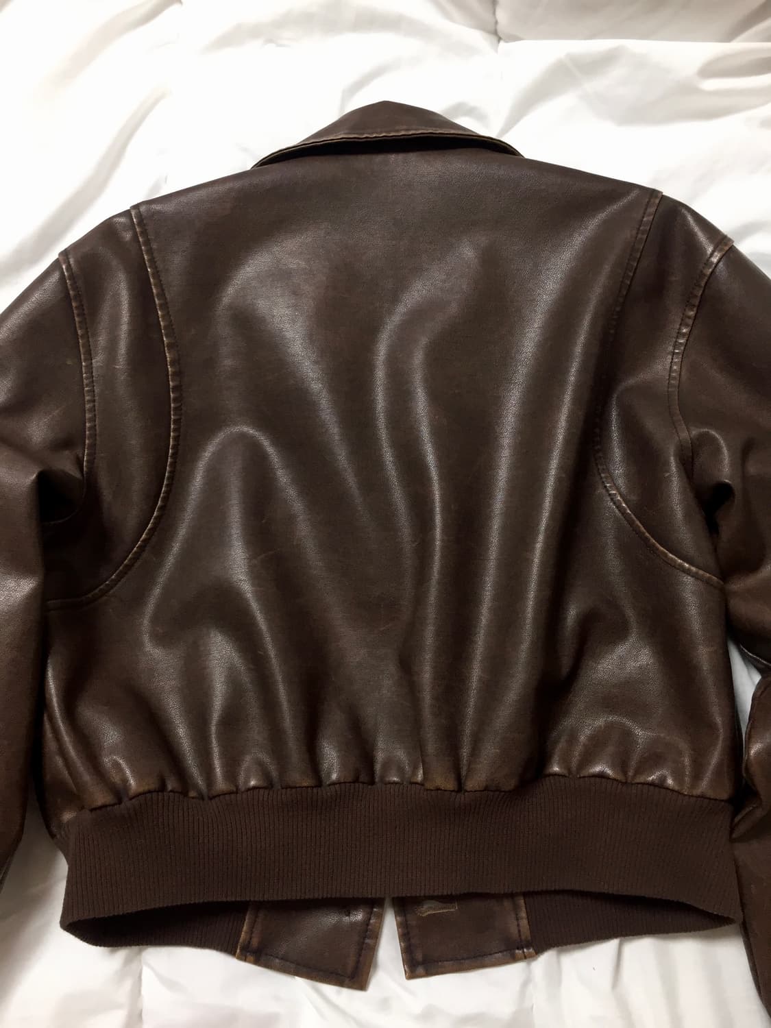 빈티지 워싱 브라운 레더 봄버 자켓 상품이미지5